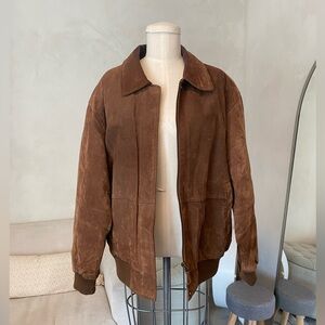 Brown Suede Leather Bomber Jacket - Vintage